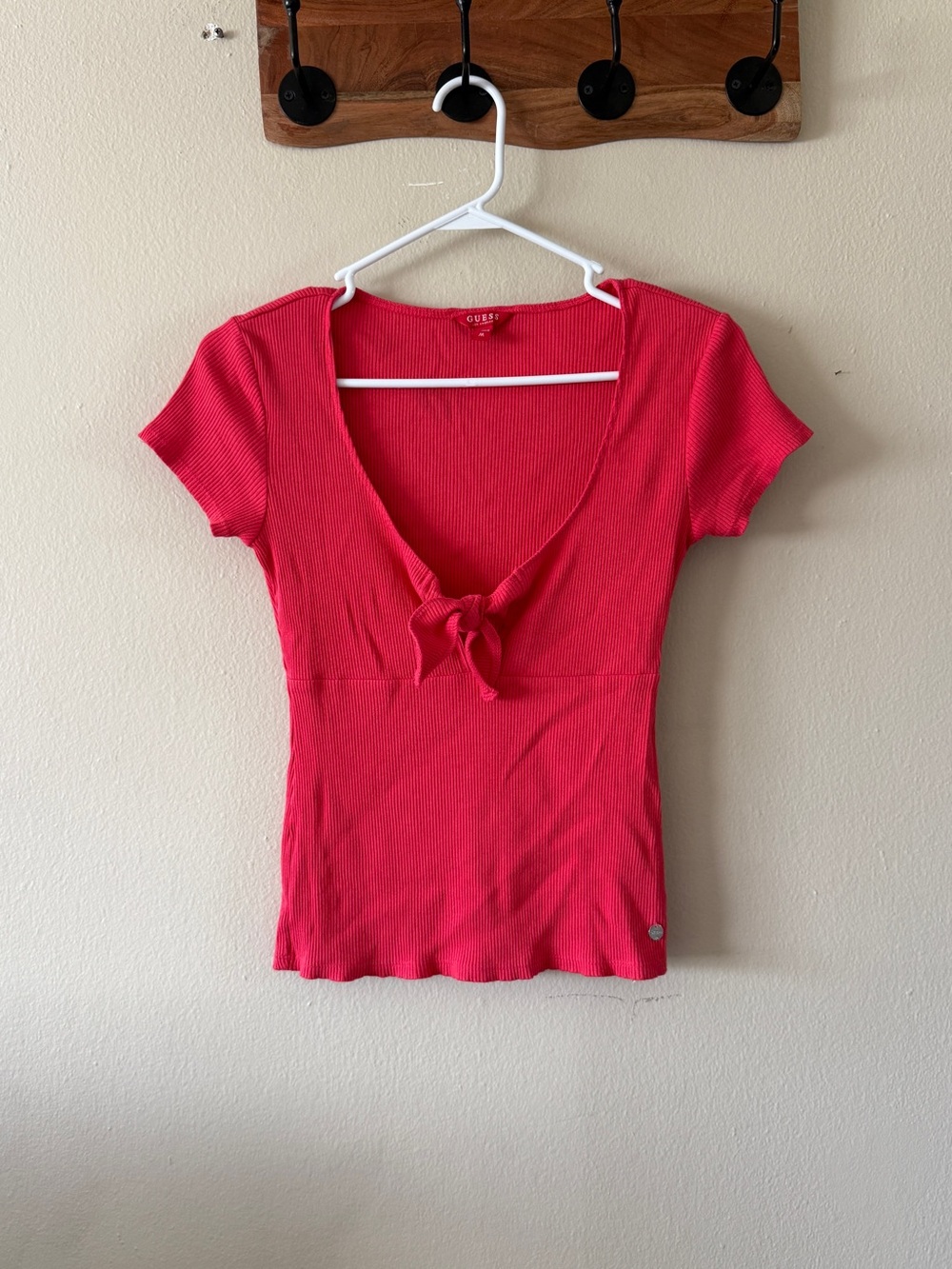 Vintage Y2K Guess Pink Tie Front Cap Sleeve Top Babydoll Empire Waist size M